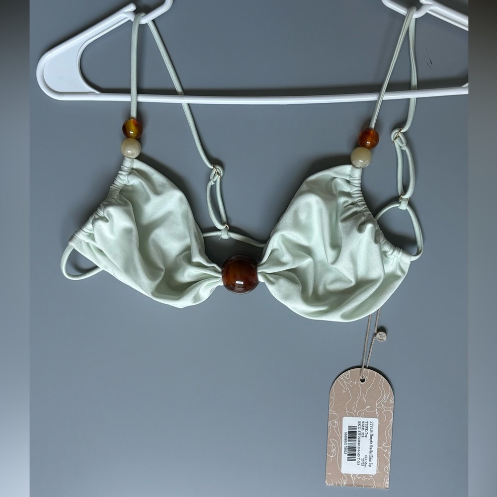 Meshki Light Green Beaded Bikini Top and Bottom